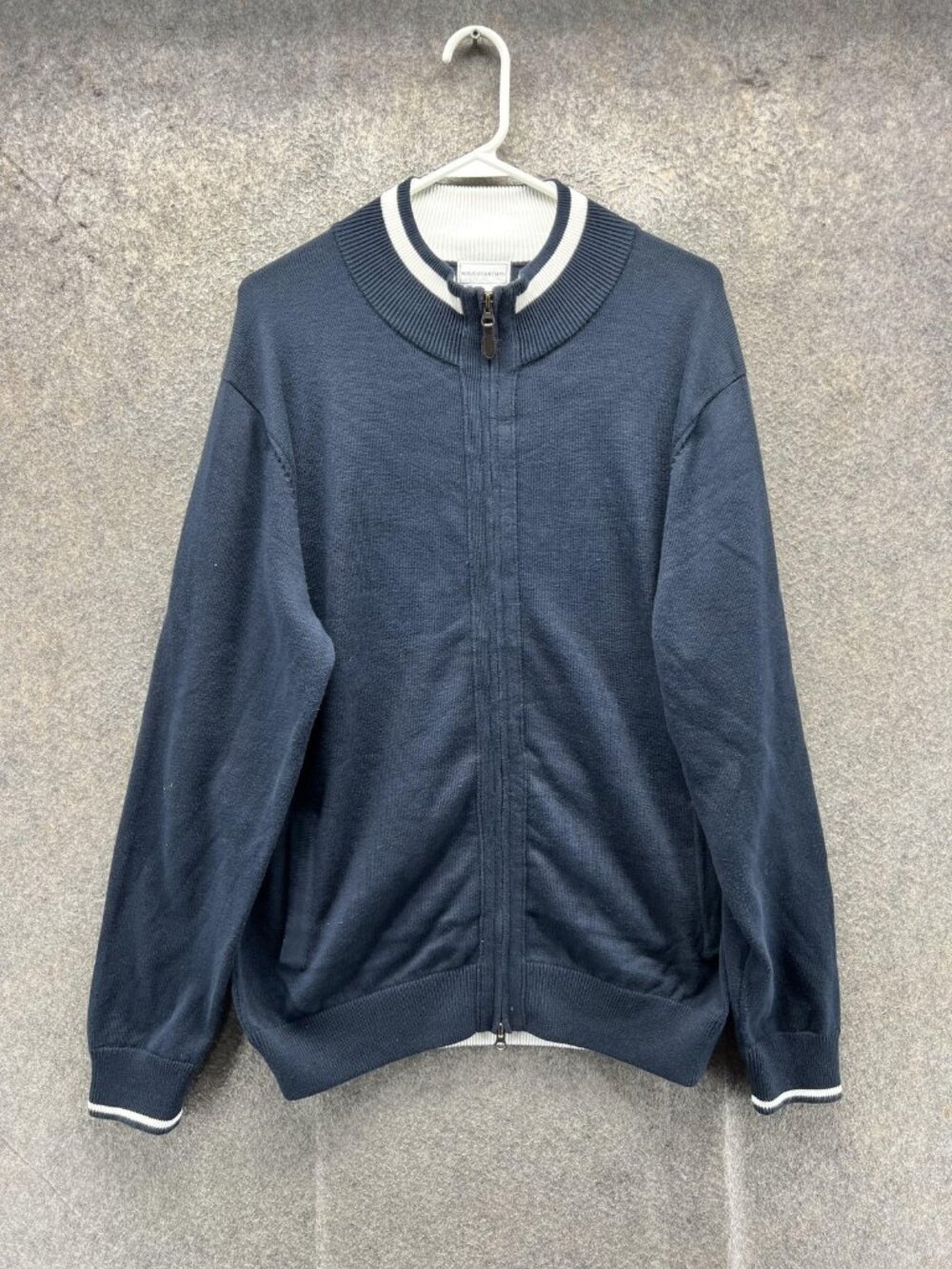 Maus & Hoffman Sweater Mens Large Blue Full Zip Bomber Jacket Pima Cotton Knit